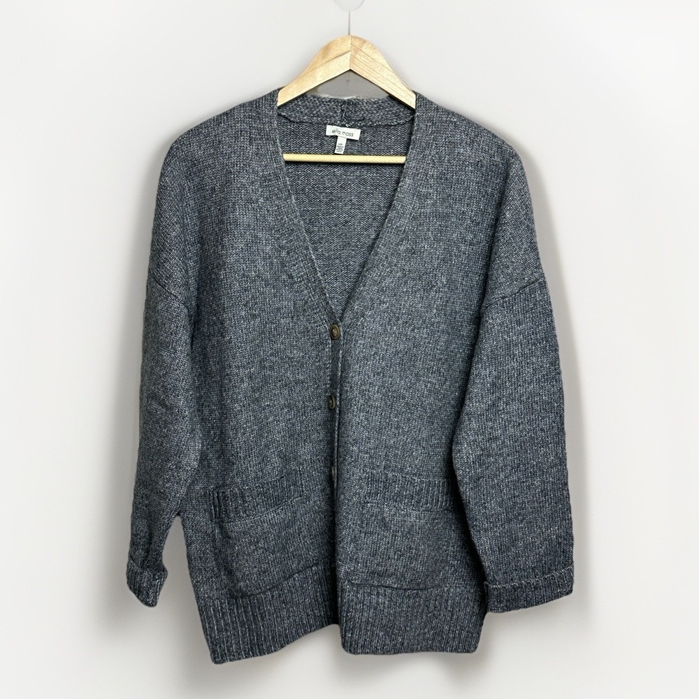 Ella Moss Womens Large Gray Boyfriend-Fit Button-Up Cardigan Long Sleeve Pockets